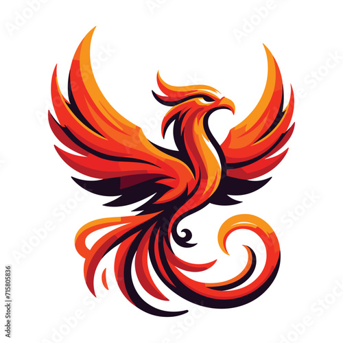 Flying Phoenix Fire Bird abstract Logo design vector illustration. Dove Eagle Logotype concept icon isolated on white background