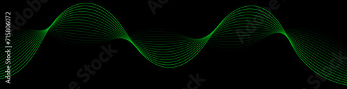Abstract background with waves for banner. Web banner size. Vector background with lines. Element for design isolated on black. Black and green. Night, dark, nature