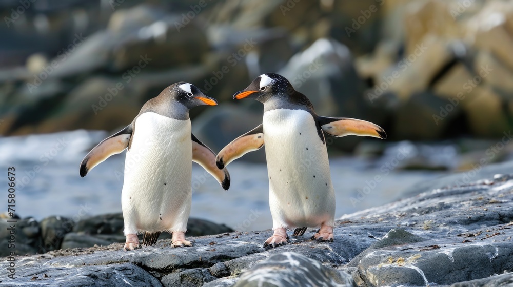 Fototapeta premium Gentle Penguins on the Rocky Shoreline