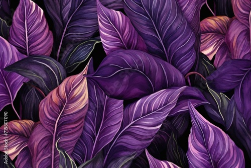 Dark tropical lily leaves watercolor pattern. Generative AI