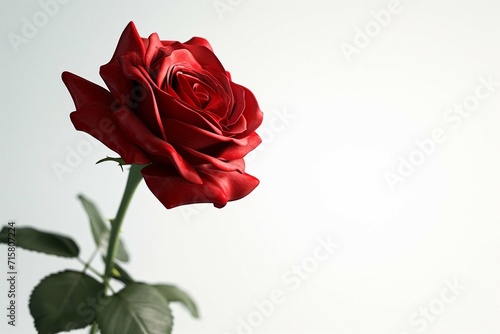 3D scene of a red rose against a white background  emphasizing the universal representation of love and passion through the vivid red color
