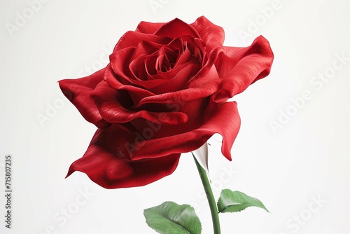 3D scene of a red rose against a white background  emphasizing the universal representation of love and passion through the vivid red color