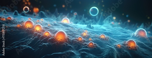 The futuristic landscape is transformed by nanorobots, embodying advanced technology and pioneering microscopic machines for precision medicine. photo