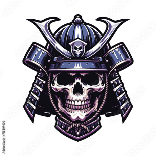 skull head face with samurai helmet design vector illustration. Traditional Japanese culture. Tattoo print. illustration for t-shirt print, fabric and other uses. Isolated on white background