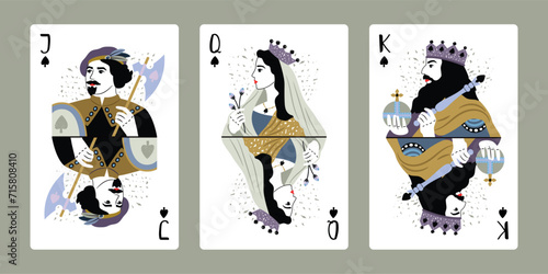 King, Queen, Jack of Spades, top role of cards