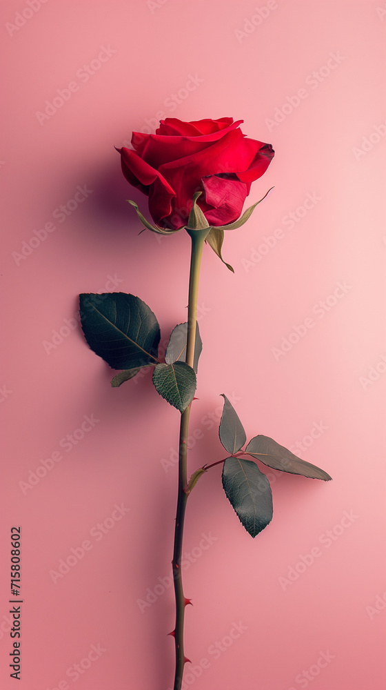 Red rose on a pink background. Red rose on a pink background.