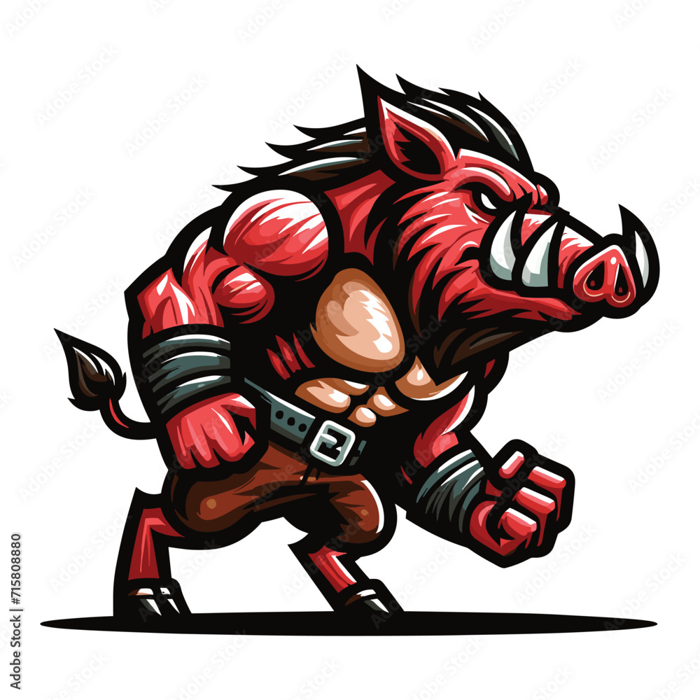wild beast strong muscle hog boar pig mascot design vector illustration, logo template isolated on white background wild beast strong muscle hog boar pig mascot design vector illustration, logo template isolated on white background
