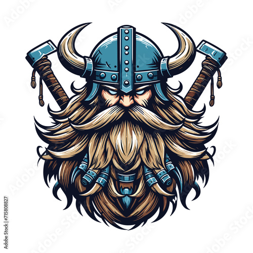 Viking head face vector illustration template, suitable for t shirt design, logo design, tattoo many more. Design isolated on white background