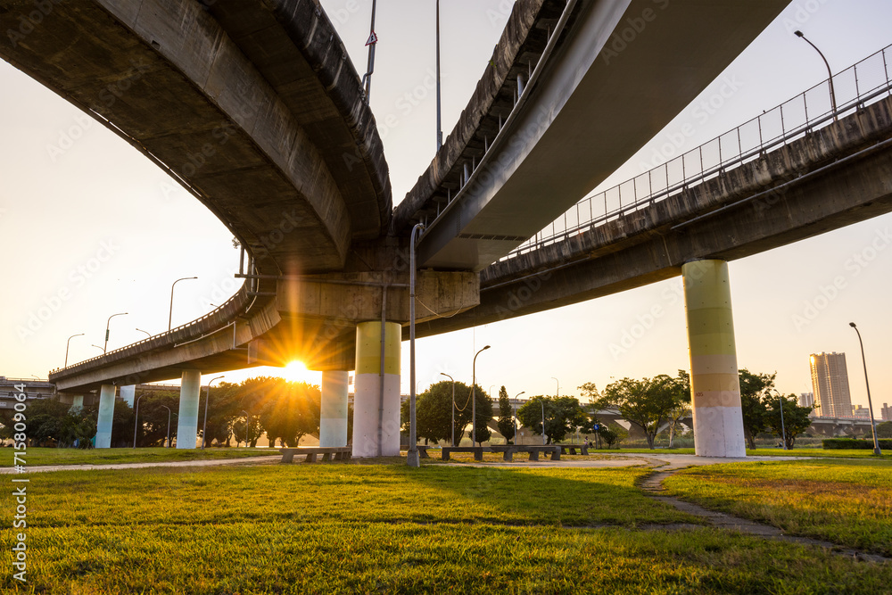 Riverside park in Taipei city at sunset time Riverside park in Taipei city at sunset time