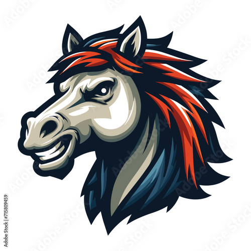 brave strong animal horse head face mascot design vector illustration, logo template isolated on white background