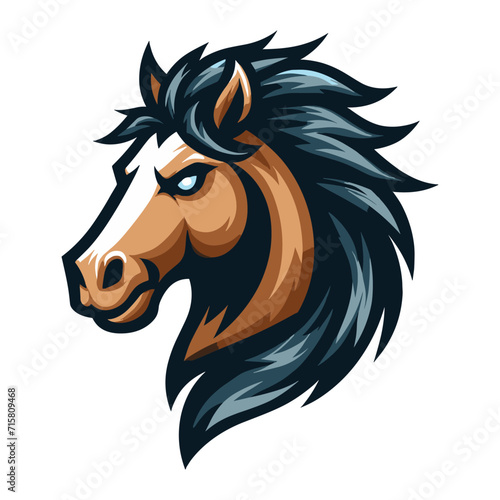 brave strong animal horse head face mascot design vector illustration, logo template isolated on white background