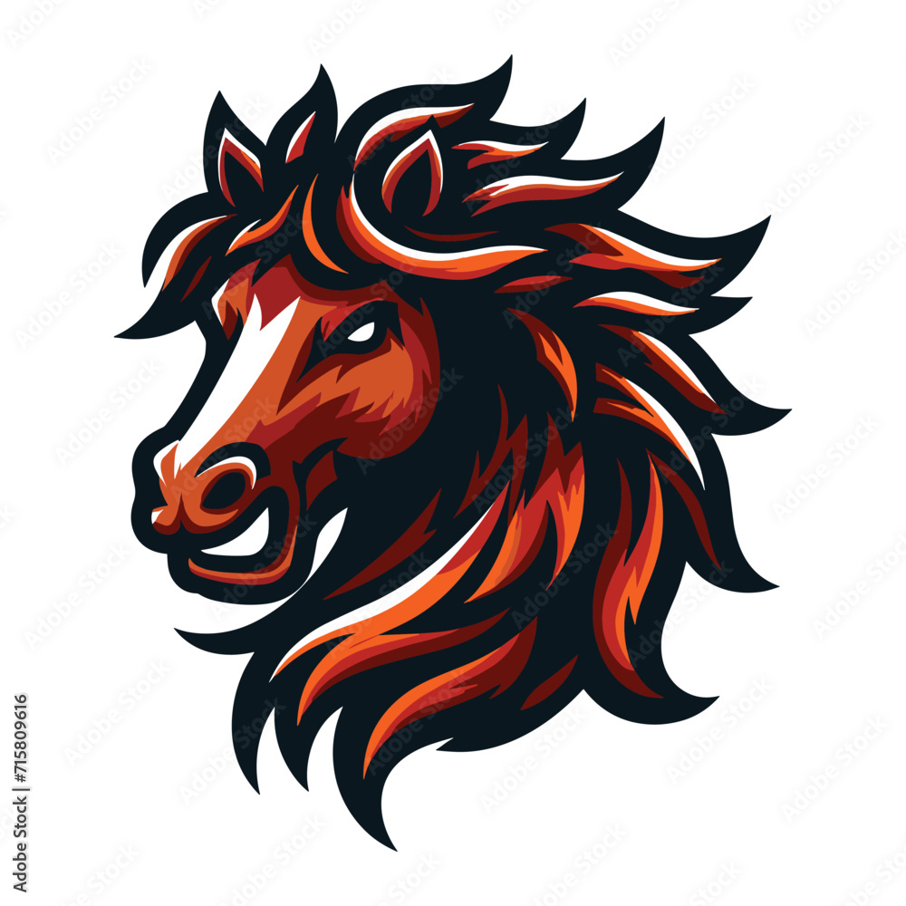 brave strong animal horse head face mascot design vector illustration, logo template isolated on white background