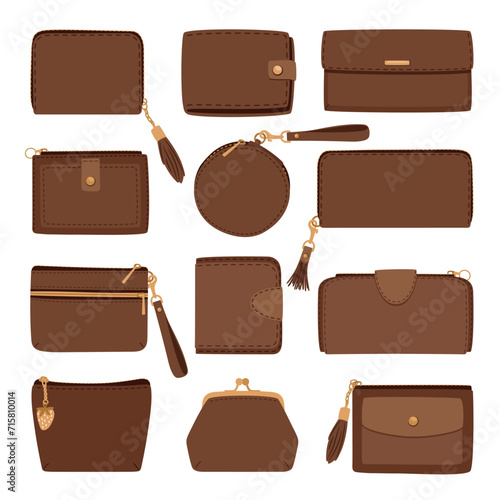 Women wallets of various shapes set design