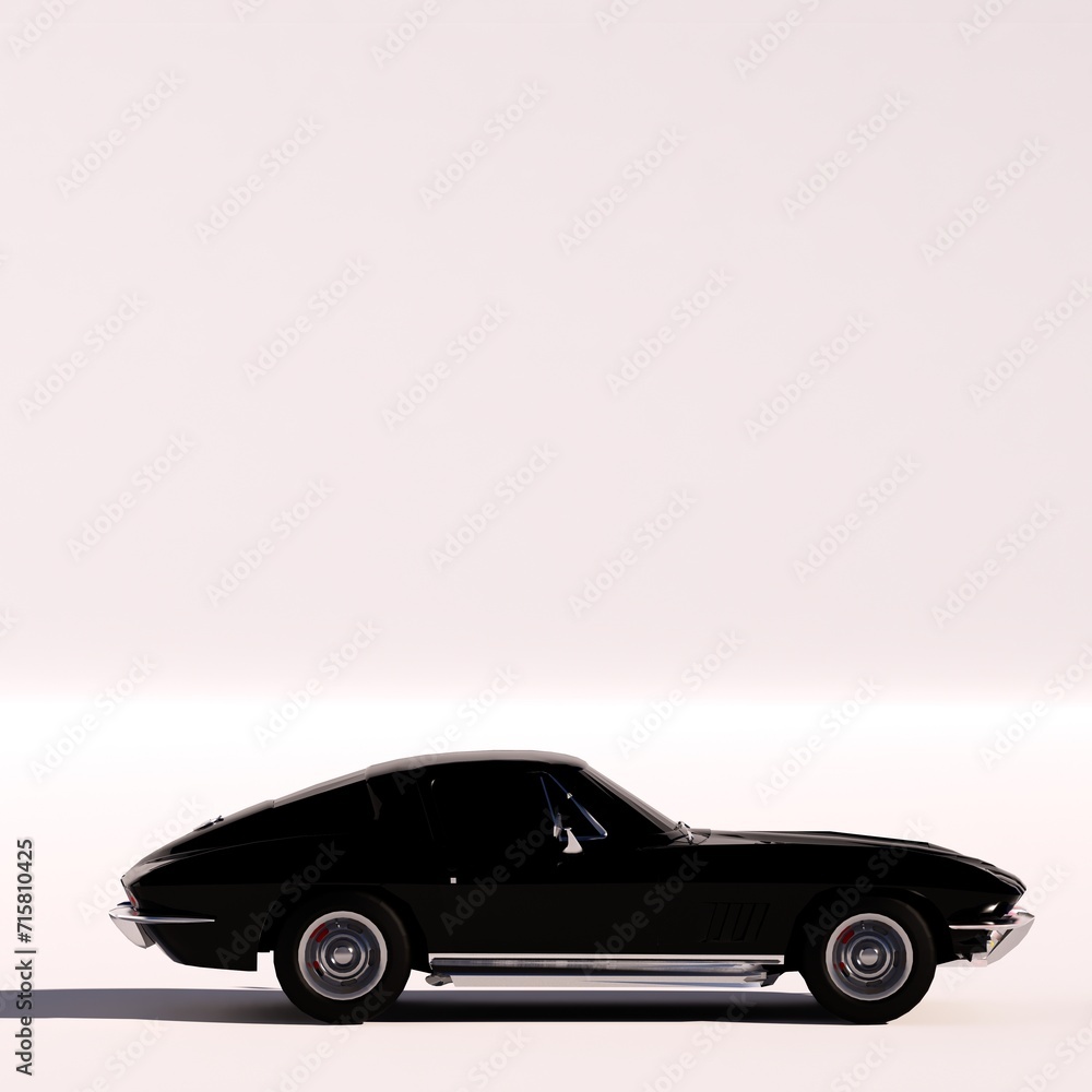 car background, black c2 1963 isolated on a white background, side view, america car, 4k Square