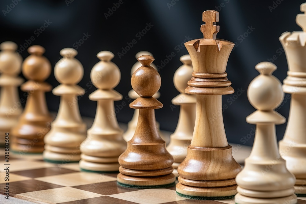 Wooden chess pieces on a Salesforce close up chess Ai generated Wooden chess pieces on a Salesforce close up chess Ai generated