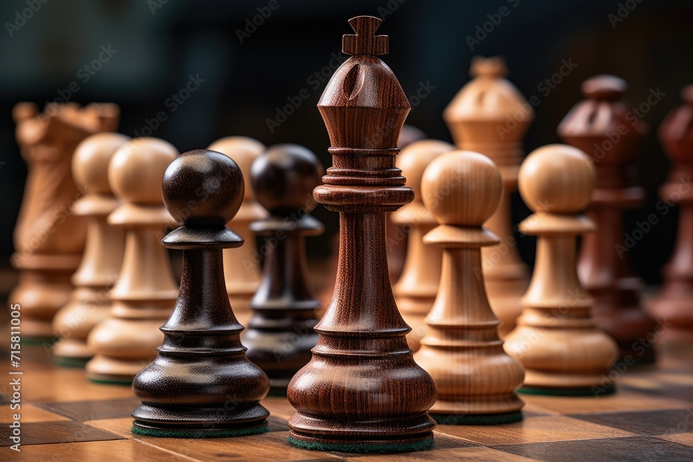 Wooden chess pieces on a Salesforce close up chess Ai generated Wooden chess pieces on a Salesforce close up chess Ai generated