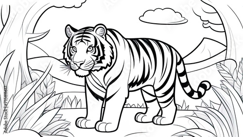 Art therapy coloring page. Coloring Book for adults and children. Colouring pictures with tiger cub. Antistress freehand sketch drawing with doodle and zentangle elements.