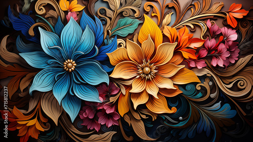 Colourful ornate intricate pattern flowers