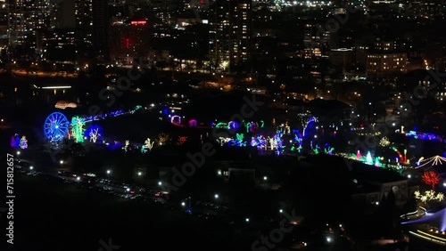 Chicago drone view of the Christmas lights 