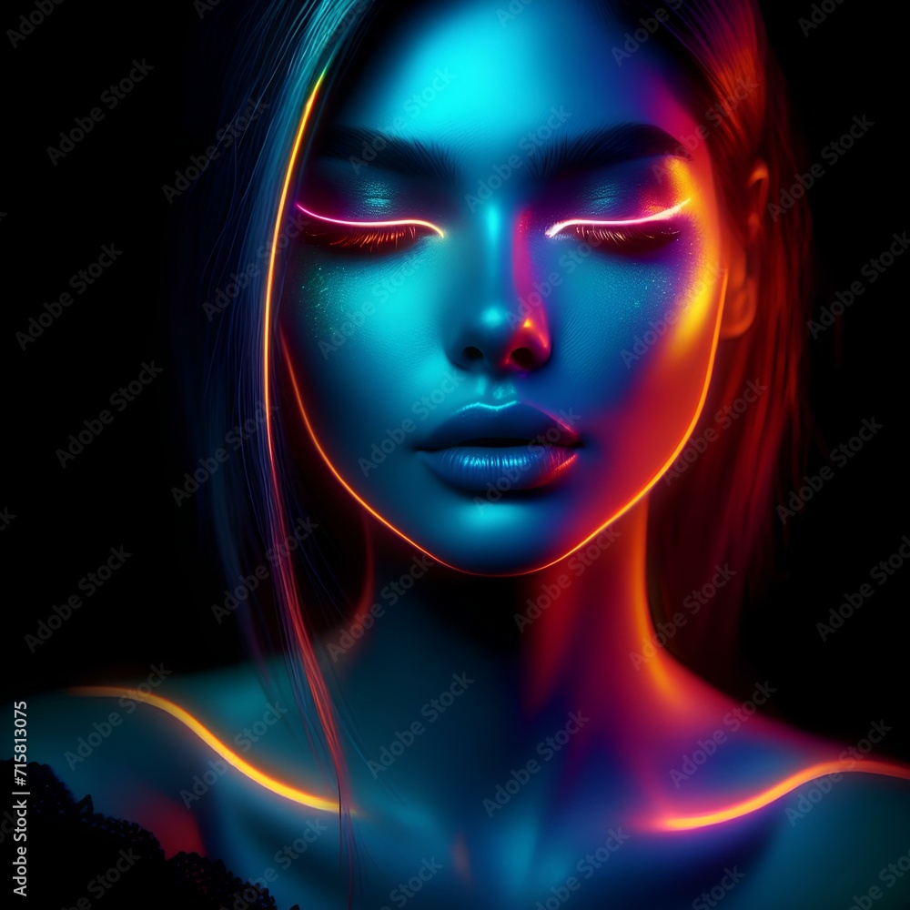 Woman face with neon effect