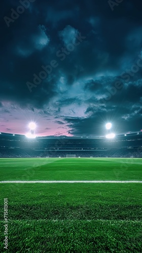 Nighttime Soccer Field With Lights Illuminated © FryArt