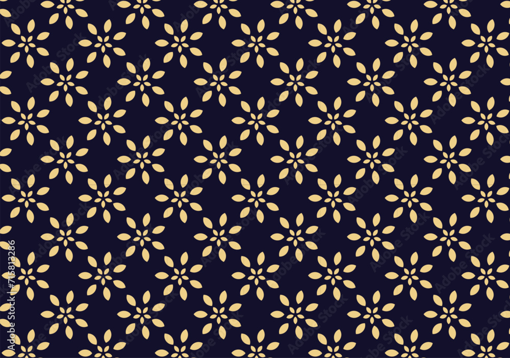 Luxury floral geometric pattern. Dark blue and gold ornament. Stylish vector abstract seamless pattern with  flower. Stylish elegant design for fabric, print, cover, banner, invitation, wrapping