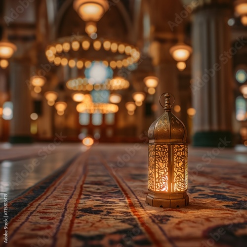Ramadan background. Radiant Ramadan Illumination  Traditional Lantern Shining Bright in the Ramadan Night. generative AI