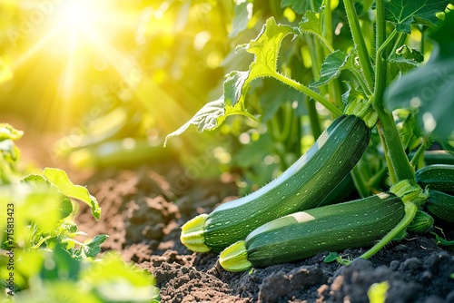 Growing zucchini harvest and producing vegetables cultivation. Concept of small eco green business organic farming gardening and healthy food.