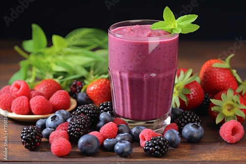 Refreshing smoothie infused with vibrant energy  surrounded by colorful and juicy fresh fruits