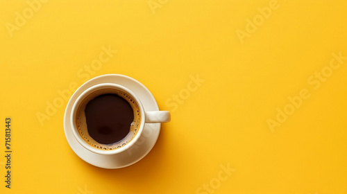 A coffee in the picture against a yellow background. 