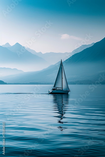 Generative AI background illustration of a sailboat in a calm sea