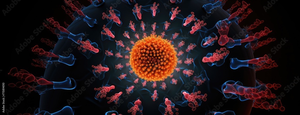 Obraz premium A microscopic tableau revealing a dynamic virus with intricate details, evoking a sense of urgency and imminent threat.
