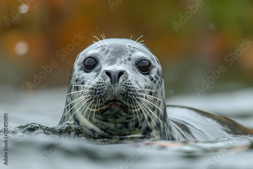 portrait of a seal looking out of the water photo