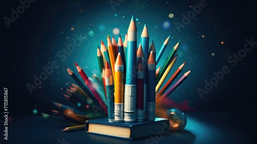 Back to school concept, book and pencil stack on table with color background, photo with copy space for texts