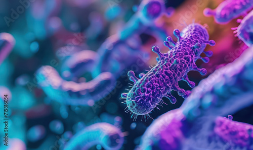 vibrant 3d rendering of bacteria and microorganisms