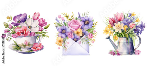 Spring Flowers Clipart, Floral envelope.
