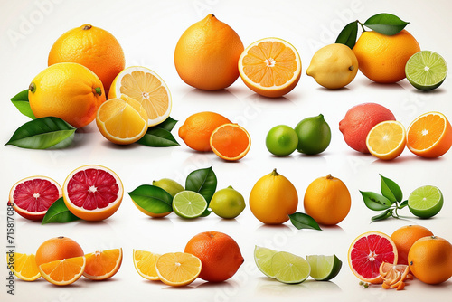 Set of citrus fruits isolated on white background