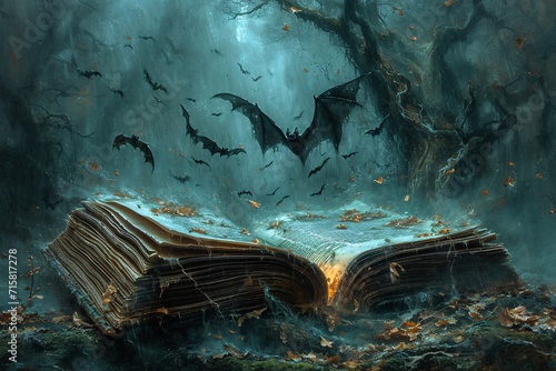 Bat-themed Book: A Halloween-inspired Reading Experience Generative AI photo