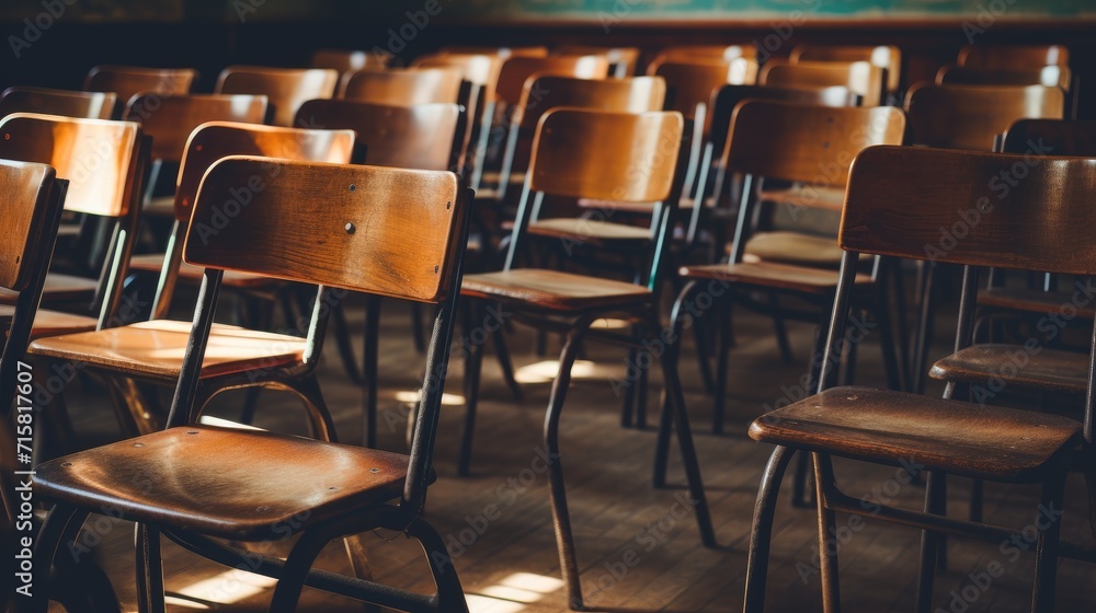 Back to school, Empty classroom at morning light