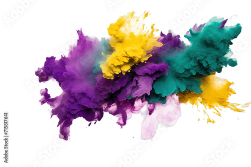 Colorful watercolor diffusion for mardi gras banner on transparent background.