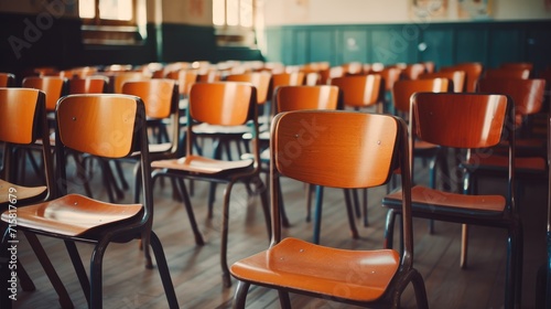 Back to school  Empty classroom at morning light