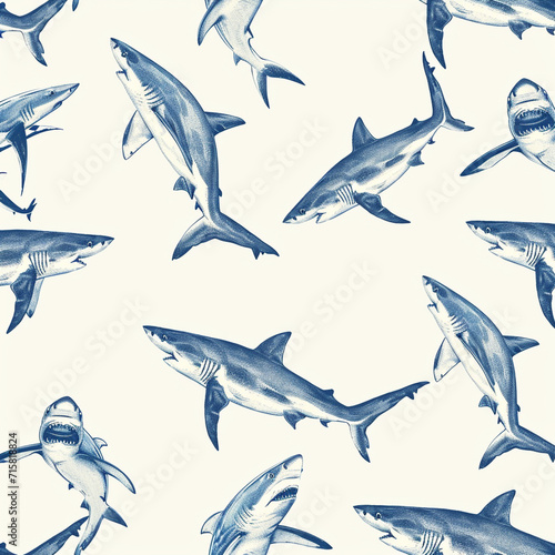 shark, pattern, ocean, blue, design