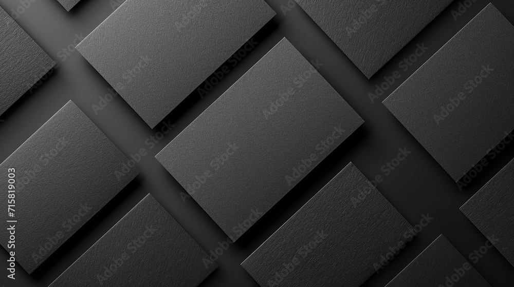 Top view of several black business cards on a gray surface with a copy space, Generative AI. - obrazy, fototapety, plakaty 