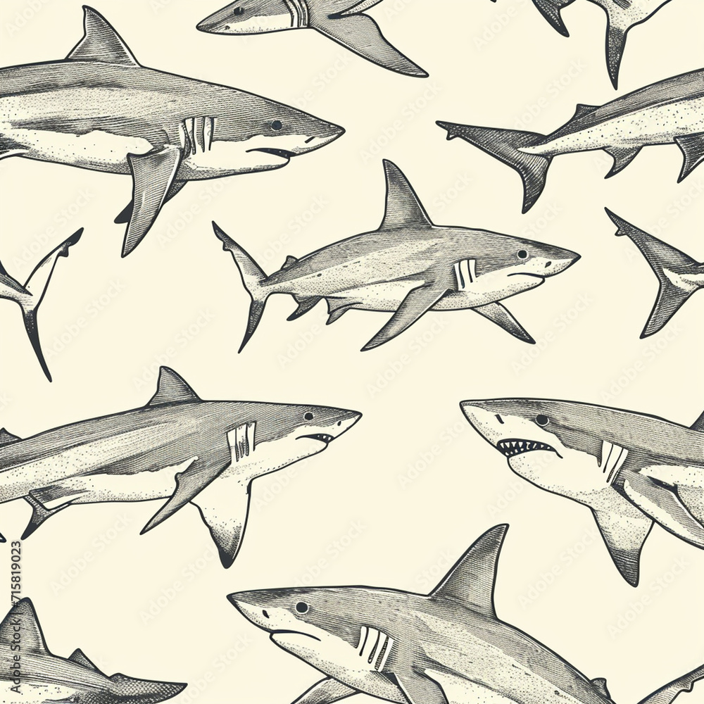 Obraz premium shark, pattern, ocean, blue, design