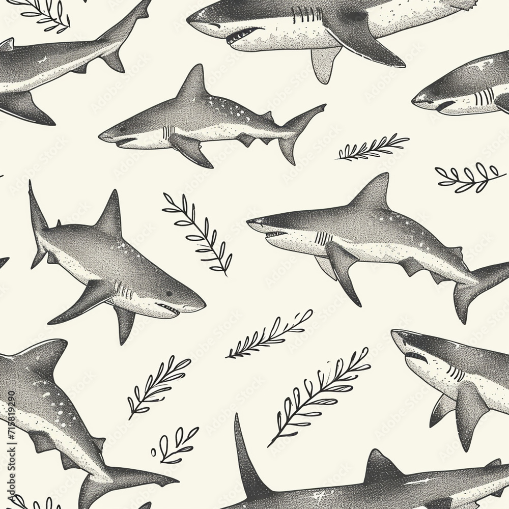 Naklejka premium shark, pattern, ocean, blue, design