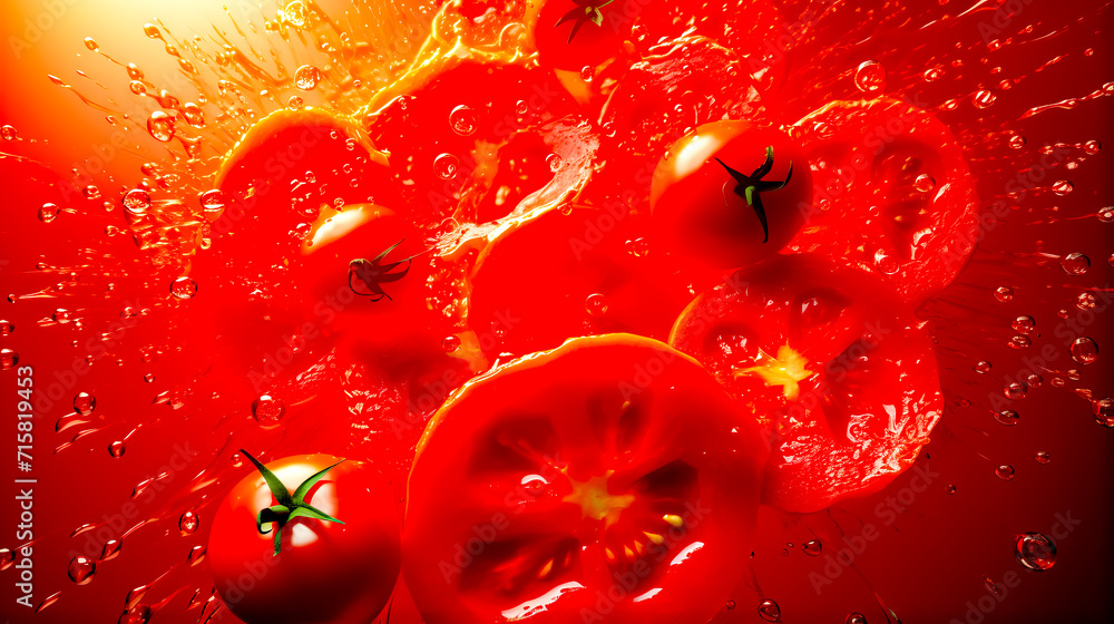 Group of red tomatoes sitting on top of table covered in water. Group of red tomatoes sitting on top of table covered in water.