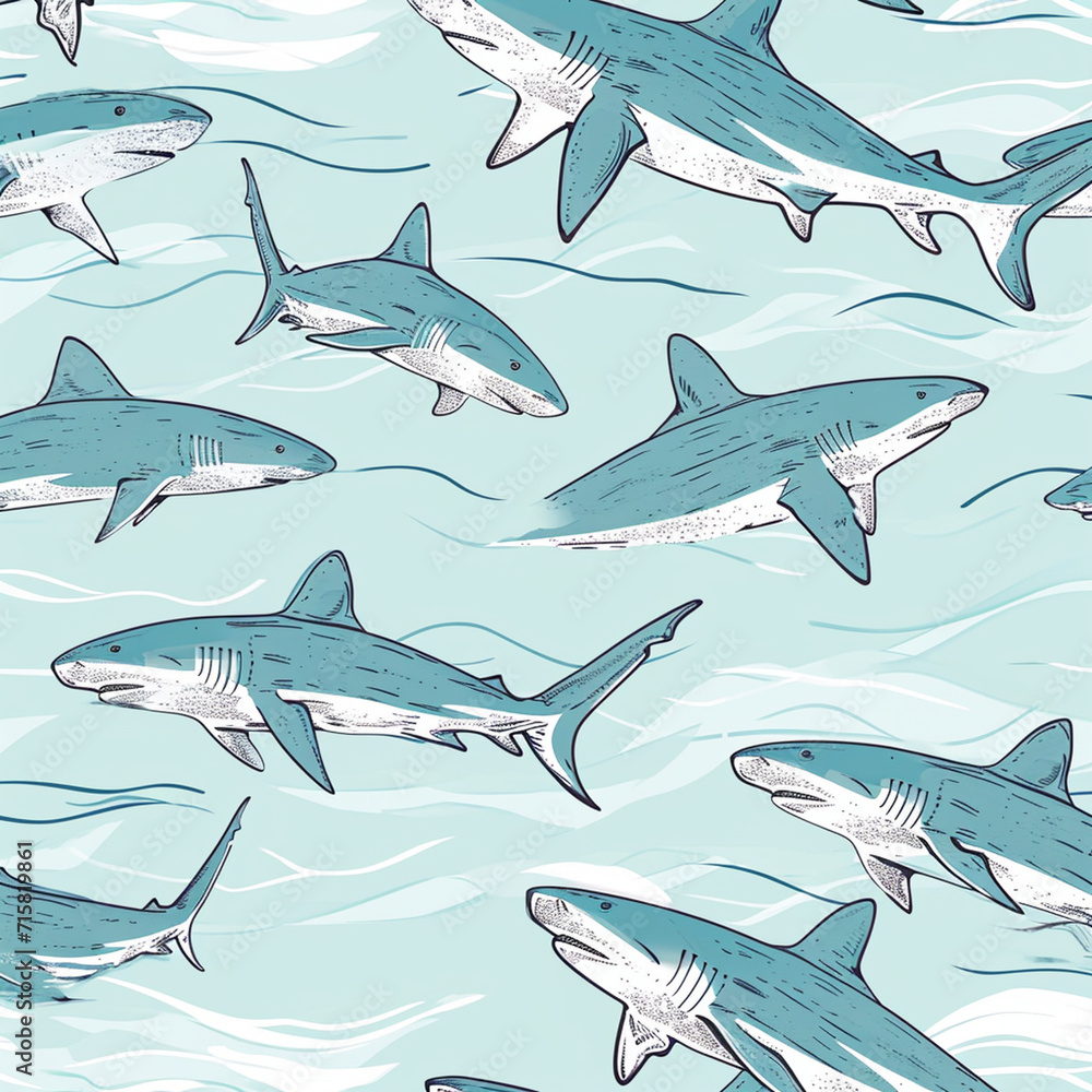 Naklejka premium shark, pattern, ocean, blue, design
