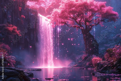 Pink Falls and Trees  A Pink-tastic Monthly Event Generative AI