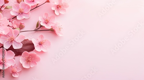 Spring border or background art with pink blossom. Beautiful nature scene with blooming tree and sun flare. Easter Sunny day. Spring flowers. Beautiful Orchard Abstract blurred background. Springtime