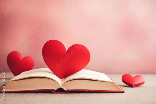 Open book with red hearts for valentines day